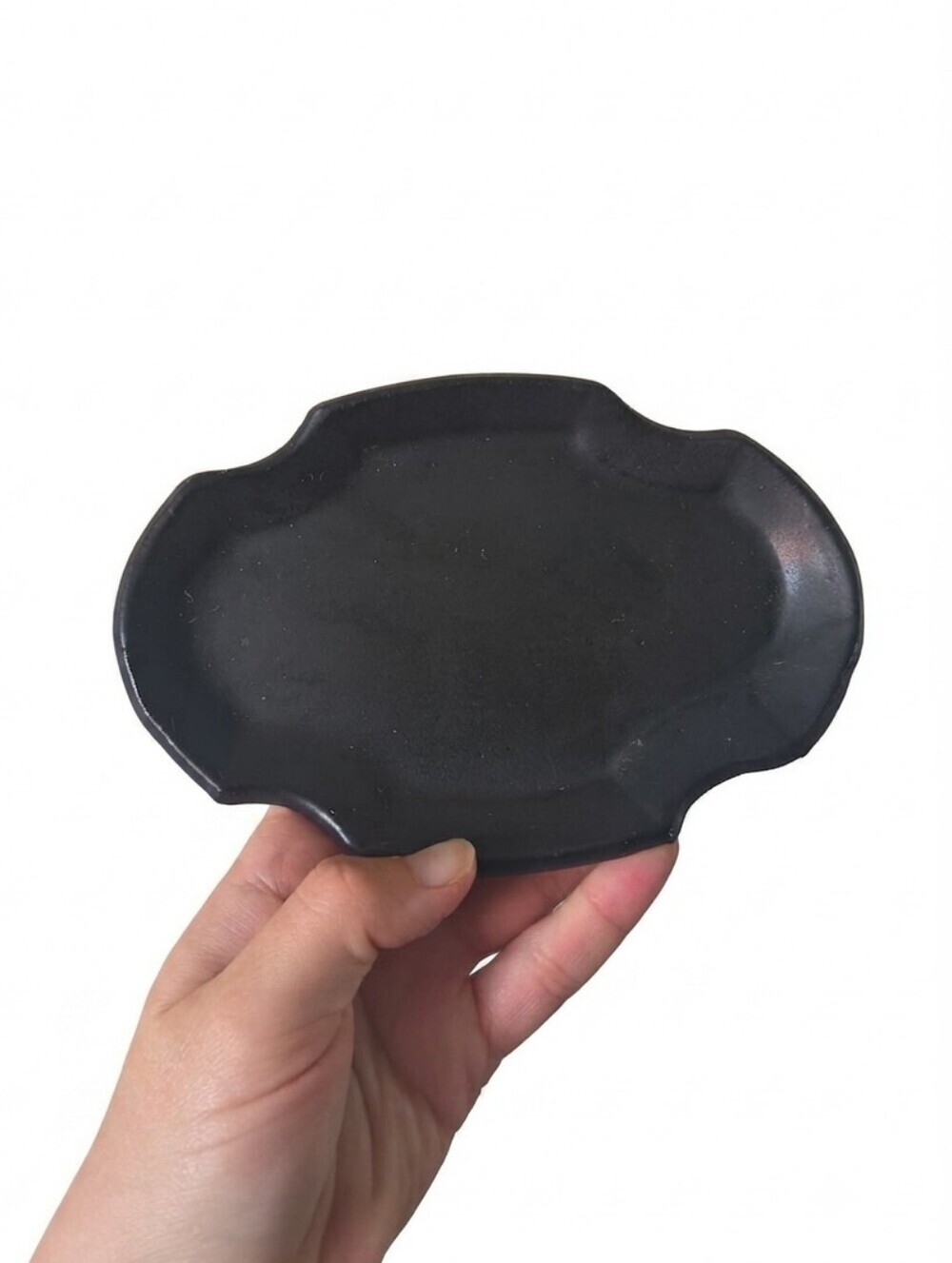 Artisan Studio Pottery Scalloped Trinket Tray – Matte Black Ceramic Vanity Dish